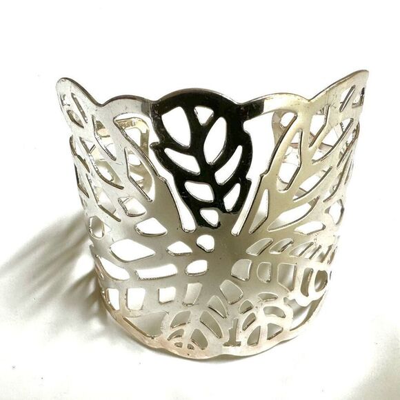 SILVER TONE  EXTRA WIDE FILIGREE CUT OUT  CUFF BRACELET - Picture 7 of 7